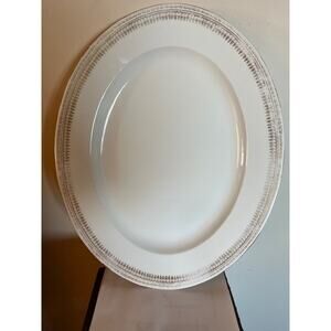 Antique T&V Limoges Platter 18" White Gold Greek Key Porcelain Serving Dish